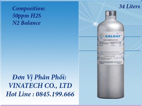 Chai khí chuẩn 50ppm H₂S/ N₂ Balance - Model 2AL